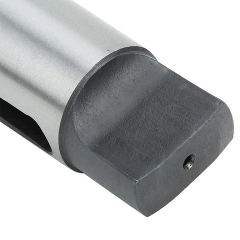 Close-up of Baxnore MT5 to MT4 taper reducing drill sleeve; metal body with dark gray end and small hole