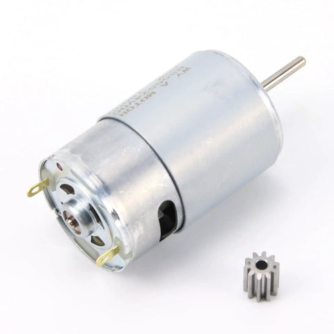 Heavy Duty 24V 200W Metal DL 555C Motors For Kids Electric Cars, showing motor and 9T gear detail, high speed RPM