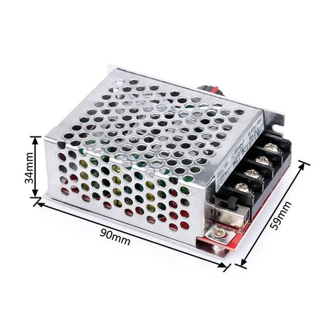 Upgrade Your DIY Ride With This 7 To 70V PWM DC Motor Speed Controller 30A Fuse Easy On Off Knob Switch Handles 12V To 48V Like A Boss Perfect For Electric Bikes RC Cars Scooters And Any Smooth Adjustable Speed Project, shown with dimensions 90mm x 50mm x 34mm
