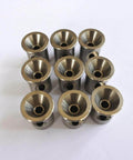Top-down view of 12 stainless steel waterjet mixing chambers for cutting machines