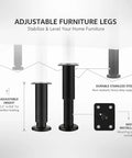 Adjustable Stainless Steel Furniture Legs For Cabinets And Sofas Leveling Feet With Screws Height Adjustable From 1.5 To 9.8 Inches
