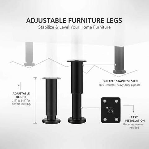 Adjustable Stainless Steel Furniture Legs For Cabinets And Sofas Leveling Feet With Screws Height Adjustable From 1.5 To 9.8 Inches