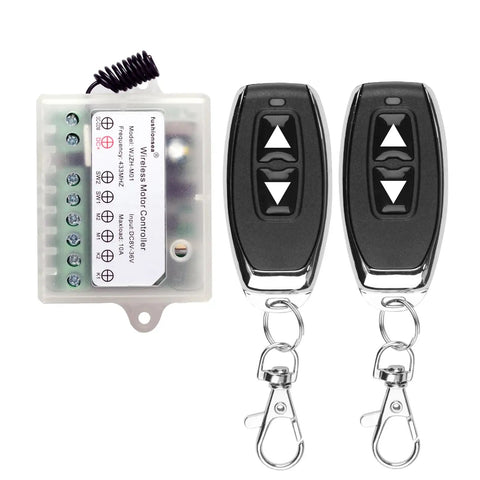 Wireless DC Motor Remote Control Switch 8V To 36V 433MHz 10A with two black key fob remotes and control unit