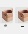 Top Shelf 58mm Espresso Tamping Station Natural Wood multifunctional dosing box showing adjustable receiver and storage.