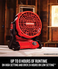Red 20V Max Cordless Fan Tool Only with 3 Speed Settings, 240 Degree Pivot Head in a workshop setting