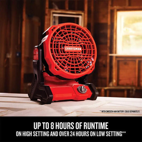 Red 20V Max Cordless Fan Tool Only with 3 Speed Settings, 240 Degree Pivot Head in a workshop setting