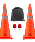 28 Inch Collapsible Traffic Cones Two Pack With LED Lights And Reflective Collar, visible orange cones, carry bag, ultra visible safety