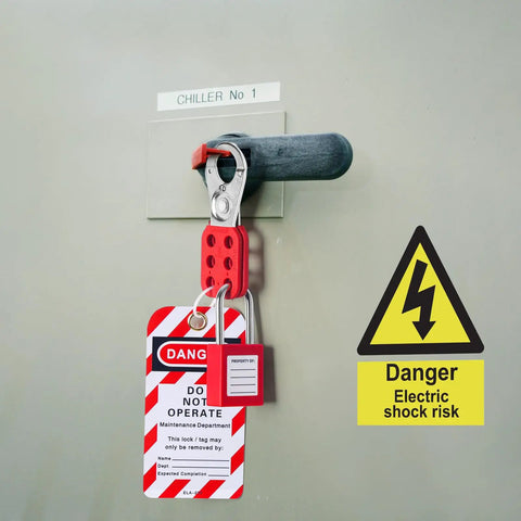 No Fuss Lockout Tagout Station And Group Safety Kit Featuring Osha Compliant Pads Hasps Tags And Hooks Job Site Ready Hanging Board with safety lock.