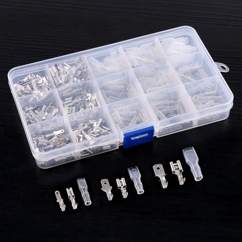 315 Piece Spade Quick Connectors Set With 2.8mm 4.8mm 6.3mm Male And Female Crimp Terminals, Insulating Sleeve in plastic case