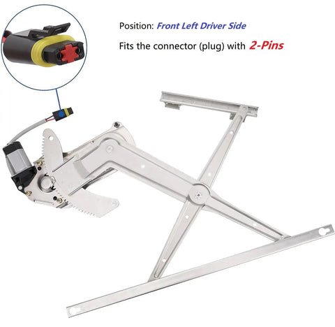 Power Window Regulator With Motor Front Left Driver Side For Dodge Ram 1500 1994-2001, Ram 2500 1994-2002, Ram 3500 1994-2002 Replacement OE 741-753 55154925 2552-6000L 86823, 2-pin connector