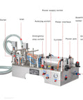 Top Shelf Double Head Pneumatic Piston Bottle Filler Built Tough Stainless Steel Liquid Dispenser view with labeled components.