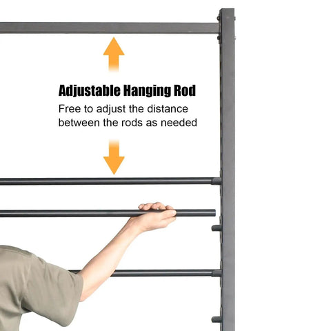 Adjustable Heavy Duty Steel Scarf Rack For Closets Featuring Triple Rod Design showing adjustable hanging rod for blankets and quilts.