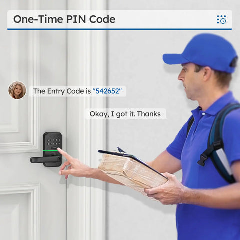 Keyless Entry Door Lock With Keypad For Front Door, Digital Smart Knob With Exterior Code Access, delivery person using code