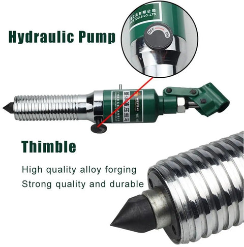 Heavy Duty 20 Ton Hydraulic Gear Puller Cracks Stubborn Bearings No Sweat With Sturdy Adjustable Jaws For Vertical Or Horizontal Setups hydraulic pump and thimble detail.