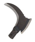 Heavy Duty Manganese Steel Double Scythe blade for Weed Busting and Yard Work, close-up view of the metal cutter head without handle.