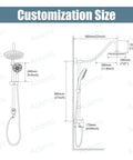 Diagram of Retrofit Shower System With 8 Inch Rain Shower Head And 6 Function Handheld Sprayer, shown with measurements