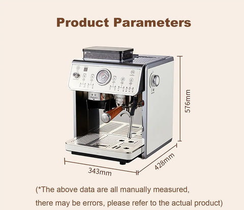 Built To Last Stainless Steel Espresso Machine With Integrated Burr Grinder, 25 Bar Pump Pressure, Auto Milk Frother, And Roomy Water Tank dimensions.