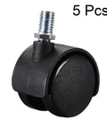 Twin Wheel Nylon Swivel Furniture Caster Set With 1.5 Inch Wheels And M10 X 15mm Threaded Stem Brakes, Non Marking Black Casters, 33lb Capacity Per Wheel, 5 Piece Furniture Caster Set For Smooth Rolling And Stability, single black caster with threaded stem