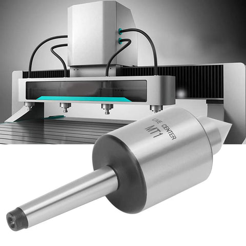 MT1 triple-bearing live center for metal lathe turning; hard alloy steel, 600 lb load capacity