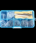 Self Repairing Glasses Kit Eyewear Maintenance Tool For Sunglasses And Eyeglasses DIY Ready Easy To Install Accessories For Quick Repairs Nose Pads And Replacement Parts in a blue box with screws and screwdriver visible.