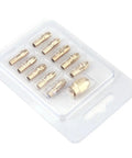 Get This Premium Brass Collet Set For Rotary Tools With Quick Change 4 3Mm Shank, 11 brass grips in packaging.