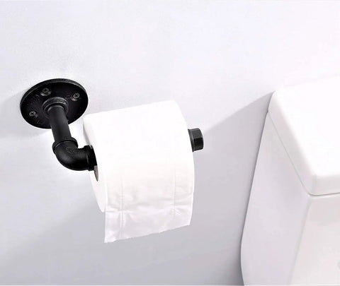 Heavy Duty Industrial Pipe Toilet Paper Holder And Towel Rack, Rustic Farmhouse Wall Mount Iron Paper Roll Holder In Matte Black