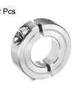 Two Piece Split Clamp On Shaft Collar For Seven Eighths Inch Shaft Outer Diameter One Half Inch Thick 304 Stainless Steel Set Screw Collar Built Tough For Positioning Spacing And Stops In Small Machinery. Close-up view of stainless collar.