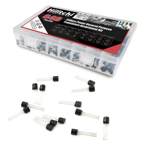 24-Value General Purpose Transistors Kit Pro-Grade Power Transistors Pack Of 840 NPN PNP 2N2222 S9018 BC327 BC558 Assortment