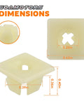 50 Piece Nylon Screw Inserts And License Plate Fasteners Kit with dimensions view, beige nylon, for Chevy Jeep Ford GMC