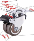 Heavy Duty Twin Rubber Casters 2 Inch Super Quiet Furniture Rollers Built Like A Tank, detailed size dimensions shown on image.