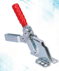 Beefy Quick Release Toggle Clamp For Vertical Hold Downs 230kg Capacity Model 12130 SM Adjustable Fixtures For Woodworking Jigs Welding And Drill Presses Heavy Duty Clamp Set with red ergonomic handle and metal body.