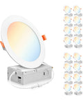6 Inch Ultra Thin Dimmable LED Recessed Ceiling Light With Junction Box on white background next to stack showing different angles
