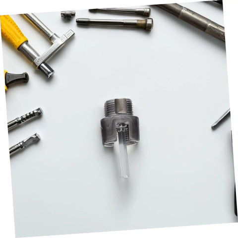 Cabilock 3 Pc Electric Drill Pipe Threader Kit For Cutting Plastic And Metal Pipes with a metal cutter visible among tools.