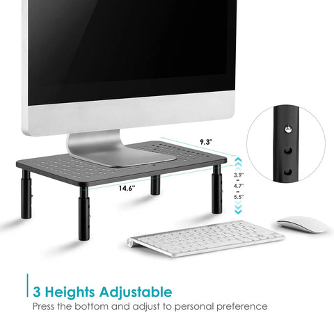 TV And Monitor Riser Desk Stand With Sturdy Metal Frame, Large 14.6 Inch By 9.3 Inch Platform, Supports Up To 44 Lbs, height adjustment detail