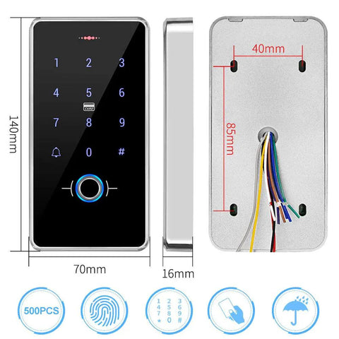 All In One Access Control System Kit With Fingerprint, RFID Card, And Password Keypad, IP68 Waterproof, front and back views