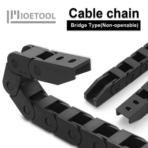 CNC Cable Drag Chain 10mm By 10mm Inner Size, 1 Meter Length Bridge Type Non Openable Black Plastic Wire Carrier Chain With End Connectors