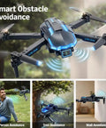1080P Camera Mini Drone With Brushless Motors For Beginners Long Flight Time One Key Start Headless Mode Two Batteries FPV Real Time Video Transmission RC Quadcopter Toy For Teens Boys And Girls displayed with obstacle avoidance features.