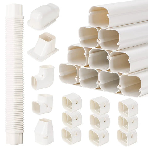 3 Inch Wide 16.1 Ft Line Set Cover Kit For Mini Split Air Conditioners, Decorative PVC Tubing Cover For Central AC Outdoor Heat Pumps, DIY Ready Install, Paintable Beige