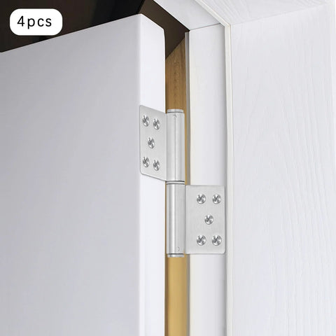 Set Of Four Heavy Duty 304 Stainless Steel Door Hinges In Brushed Silver Finish For Smooth Quiet Operation, High Load Capacity, Easy Installation And Maintenance, Durable Replacement Or New Door Hardware installed on white door