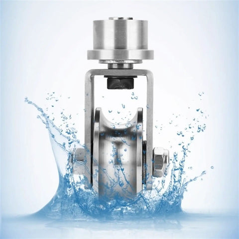 Beefy 304 Stainless Steel Pulley Wheel Set With M68 V Type Duplex Bearing 360 Degree Swivel Rope Pulleys in water splash
