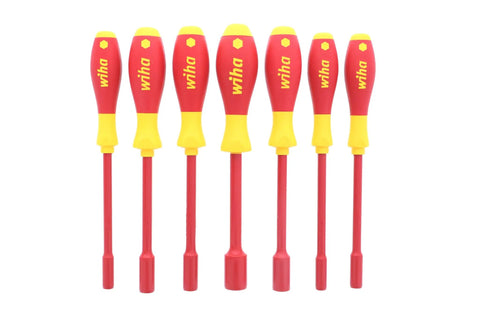 Nine Piece Pro Grade 1000 Volt Insulated Metric Nut Driver Set With SoftFinish Cush Grip For Comfort And Control Includes 5mm 6mm 7mm 8mm 9mm 10mm 11mm 12mm 13mm Sizes Individually Tested To 10kV AC For Safe Electrical Work