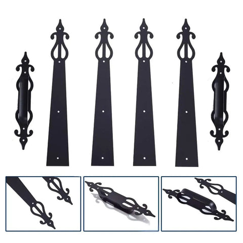 Heavy Duty Garage Door Hardware Kit Featuring Decorative Steel Handles And Smooth Closing Hinges With Stable Damping For Frameless Or Framed Cabinets solid black steel handles and decorative hinges.