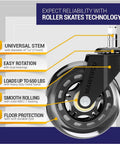Pack Of 5 Silent Caster Wheels For Office And Gaming Chairs, Heavy Duty Universal Fit, Soft Polyurethane Casters Safe For All Floor Surfaces, Extra Quiet Performance, Includes Screwdriver And Glove, close-up view of wheel technology details.