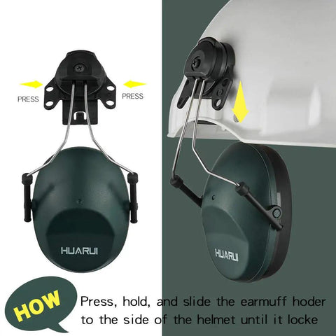Noise Cancelling Hard Hat Earmuffs Attachable For Construction Site Adjustable Fit With Retractable Stainless Steel Cups Installed