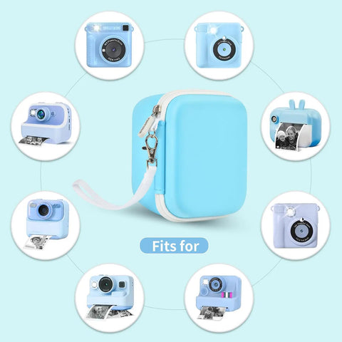 Kids Instant Print Camera Case With Three Roll Paper Refill Durable On The Go Case For Esoxoffore And Friends Dylanto Prograce Dududragon case, blue PU, 5.5 x 5.1 x 3.1 in