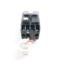 QBGFT2050 Two Pole 50 Amp Miniature Circuit Breaker 120/240V AC for home panels, front view with coiled wire