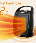 Compact Space Heater For Indoor Use 750W And 1500W With Thermostat UL Certified displaying fast heating in 2 seconds