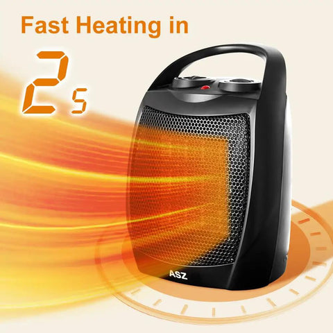 Compact Space Heater For Indoor Use 750W And 1500W With Thermostat UL Certified displaying fast heating in 2 seconds