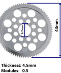 Beefed Up Aluminum 48P Spur Gear 80T For 1 To 10 RC Drift Cars 7075 Alloy Upgrade showcasing dimensions and hole pattern