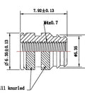 Detailed technical drawing of 100 Pack Of M4 0.7 Long Threaded Heat Set Inserts For 3D Printing Brass Fasteners, showing dimensions.